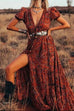Rosiedress Bohemia V Neck Short Sleeve Printed Swing Dress