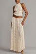 Rosiedress Frilled Halter Open Back Crop Top and Pleated Maxi Skirt Set