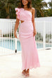 Rosiedress Frill One Shoulder Cut Out Waist Maxi Dress