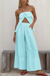 Rosiedress Strapless Ruffle Slit Top Elastic Waist Wide Leg Pants Set