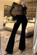 Rosiedress Feather Cuffs Bell Bottom Velvet Splice Jumpsuit