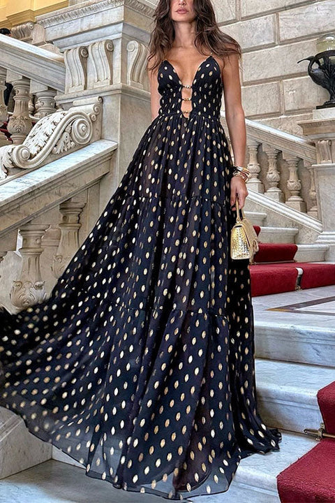 Rosiedress Cut Out Polka Dot Tiered Swing Maxi Cami Dress