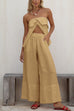 Rosiedress Strapless Ruffle Slit Top Elastic Waist Wide Leg Pants Set