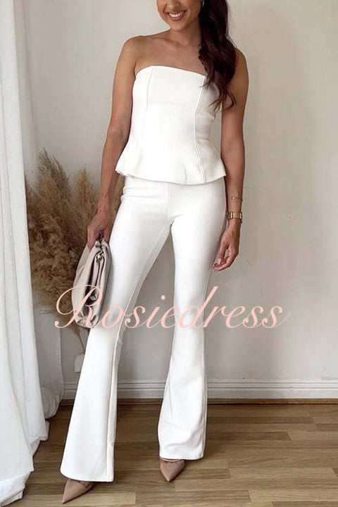 Strapless Ruffle Tube Top and Flare Bottom Skinny Pants Set