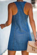 Rosiedress V Neck Buttons Racerback Sleeveless Denim Dress