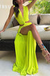 Rosiedress V Neck Knot Front Cut Out High Slit Sleeveless Maxi Dress