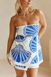 Rosiedress Seashell Print Strapless Ruffle Tube Top and Wrap Mini Skort Set