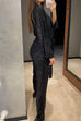 Rosiedress Wrap V Neck Tie Waist Sequin Jumpsuit