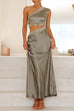 Rosiedress One Shoulder Lace Trim Cut Out Sleeveless Maxi Dress