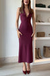 Rosiedress Halter V Neck Backless Buttons Bodycon Midi Dress