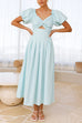Rosiedress V Neck Twist Front Puff Sleeves Cut Out Maxi Dress