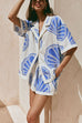 Rosiedress V Neck Short Sleeves Shirt and Drawstring Waist Shorts Seashell Print Set