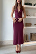 Rosiedress Halter V Neck Backless Buttons Bodycon Midi Dress