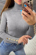 Rosiedress Turtleneck Gold Buttons Ribbed Knit Top