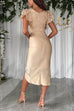 Rosiedress V Neck Flare Sleeves Slit Bodycon Sequin Midi Dress
