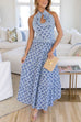 Rosiedress Halter Cut Out Backless Frill Trim Floral Print Maxi Dress