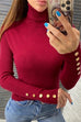 Rosiedress Turtleneck Gold Buttons Ribbed Knit Top