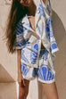 Rosiedress V Neck Short Sleeves Shirt and Drawstring Waist Shorts Seashell Print Set