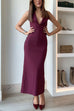 Rosiedress Halter V Neck Backless Buttons Bodycon Midi Dress