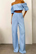 Rosiedress Off Shoulder Half Sleeves Crop Top Wide Leg Pants Set