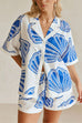Rosiedress V Neck Short Sleeves Shirt and Drawstring Waist Shorts Seashell Print Set