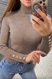 Rosiedress Turtleneck Gold Buttons Ribbed Knit Top