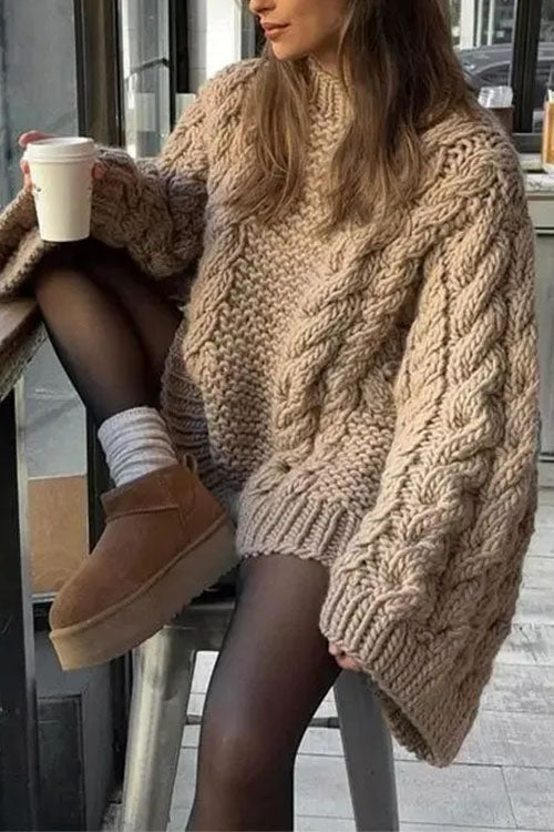 Rosiedress Round Neck Oversized Cable Knit Sweater