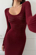 Rosiedress Long Sleeves Hollow Out Crochet Knit Midi Dress