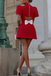 Rosiedress Mockneck Petal Sleeves Bow Knot Cut Out Mini Dress