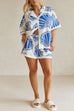 Rosiedress V Neck Short Sleeves Shirt and Drawstring Waist Shorts Seashell Print Set