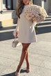 Rosiedress Mockneck Feather Trim Long Sleeves Mini Dress