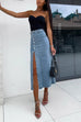 Rosiedress Button Down Slit Midi Denim Skirt