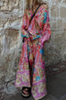Rosiedress Long Sleeves Button Up Shirt and Wide Leg Pants Floral Print Set
