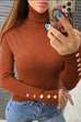 Rosiedress Turtleneck Gold Buttons Ribbed Knit Top