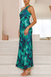Rosiedress One Shoulder Drawstring Cut Out Printed Maxi Pleated Dress