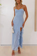 Rosiedress Adjustable Strap Ruffle High Slit Maxi Dress