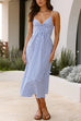 Rosiedress V Neck Lace-up Striped Midi Cami Dress