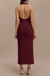 Rosiedress Halter V Neck Backless Buttons Bodycon Midi Dress