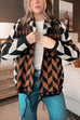 Rosiedress Button Down Drawstring Hem Geometric Pattern Sweater Cardigan