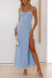 Rosiedress Adjustable Strap Ruffle High Slit Maxi Dress