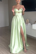 Rosiedress Strapless Cut Out Back Lace-up Slit Maxi Party Dress