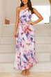 Rosiedress One Shoulder Sleeveless Cut Out Floral Print Pleated Maxi Dress