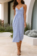 Rosiedress V Neck Lace-up Striped Midi Cami Dress
