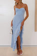 Rosiedress Adjustable Strap Ruffle High Slit Maxi Dress