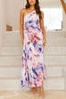 Rosiedress One Shoulder Sleeveless Cut Out Floral Print Pleated Maxi Dress