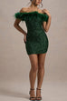 Rosiedress Off Shoulder Feather Trim Sequin Mini Party Dress