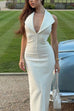 Rosiedress Halter V Neck Backless Buttons Bodycon Midi Dress