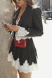 Rosiedress Single Button Striped Lace Trim Crop Blazer
