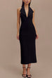 Rosiedress Halter V Neck Backless Buttons Bodycon Midi Dress