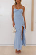 Rosiedress Adjustable Strap Ruffle High Slit Maxi Dress